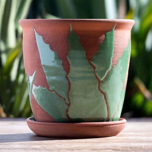 Agave Planter and Saucer Large Red Clay