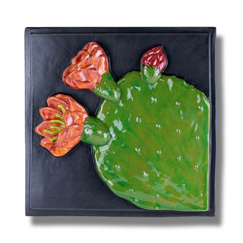 Blooming Prickly Pear Tile 14 Inch Black